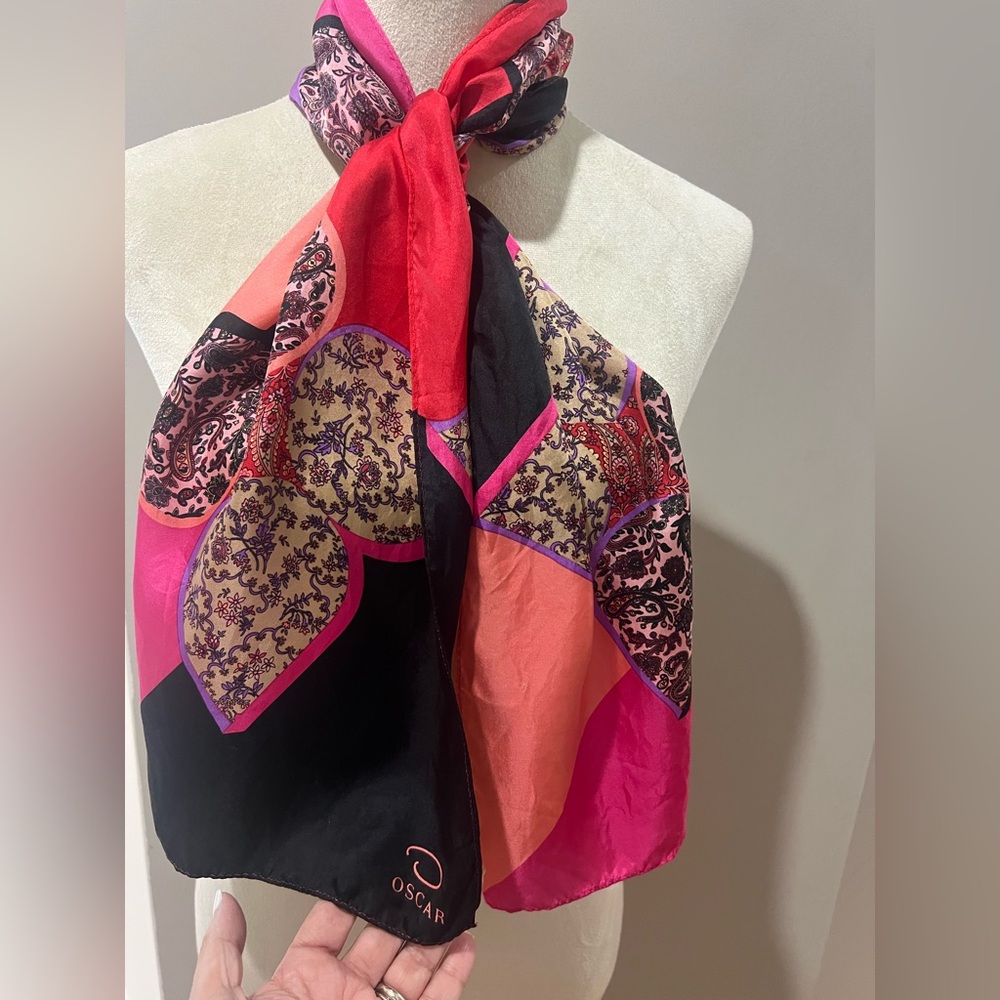 Oscar de la Renta Vintage Pink Rectangular Silk Scarf